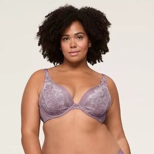 Cacique Intimates Boost Plunge Bra Lace, Mauve Dusty Purple Size 44DD